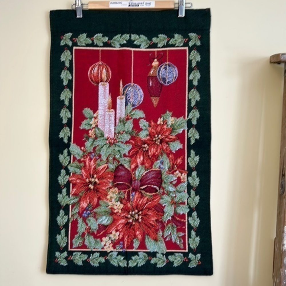 Christmas wall hanging poinsettias, bulbs, holly and candles wall‎ hanging